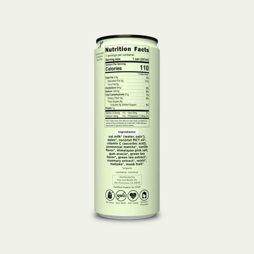 Pop & Bottle - Matcha Green Tea Oat Milk Latte, 8 oz