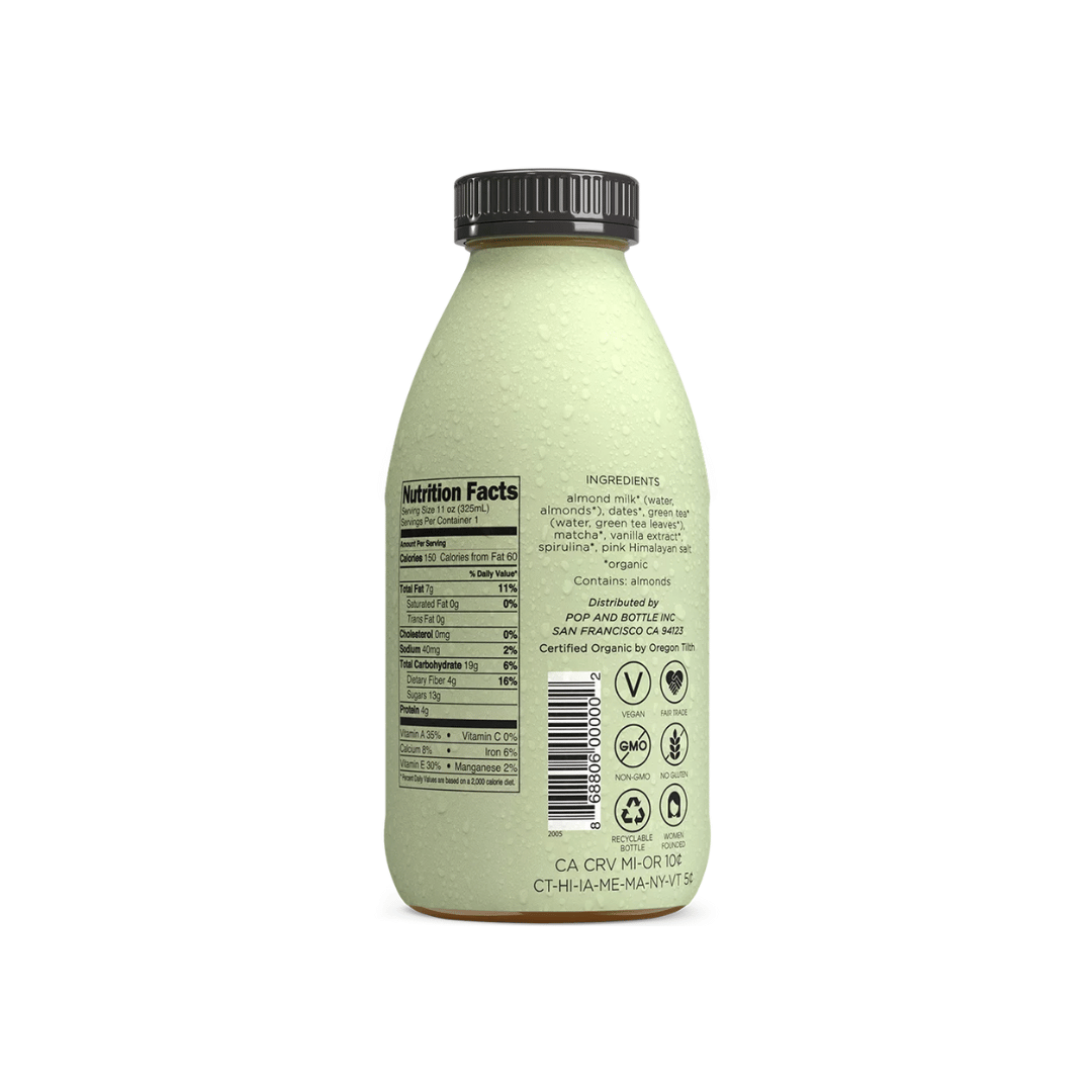 Pop & Bottle - Matcha Green Tea Almond Milk Latte, 11oz