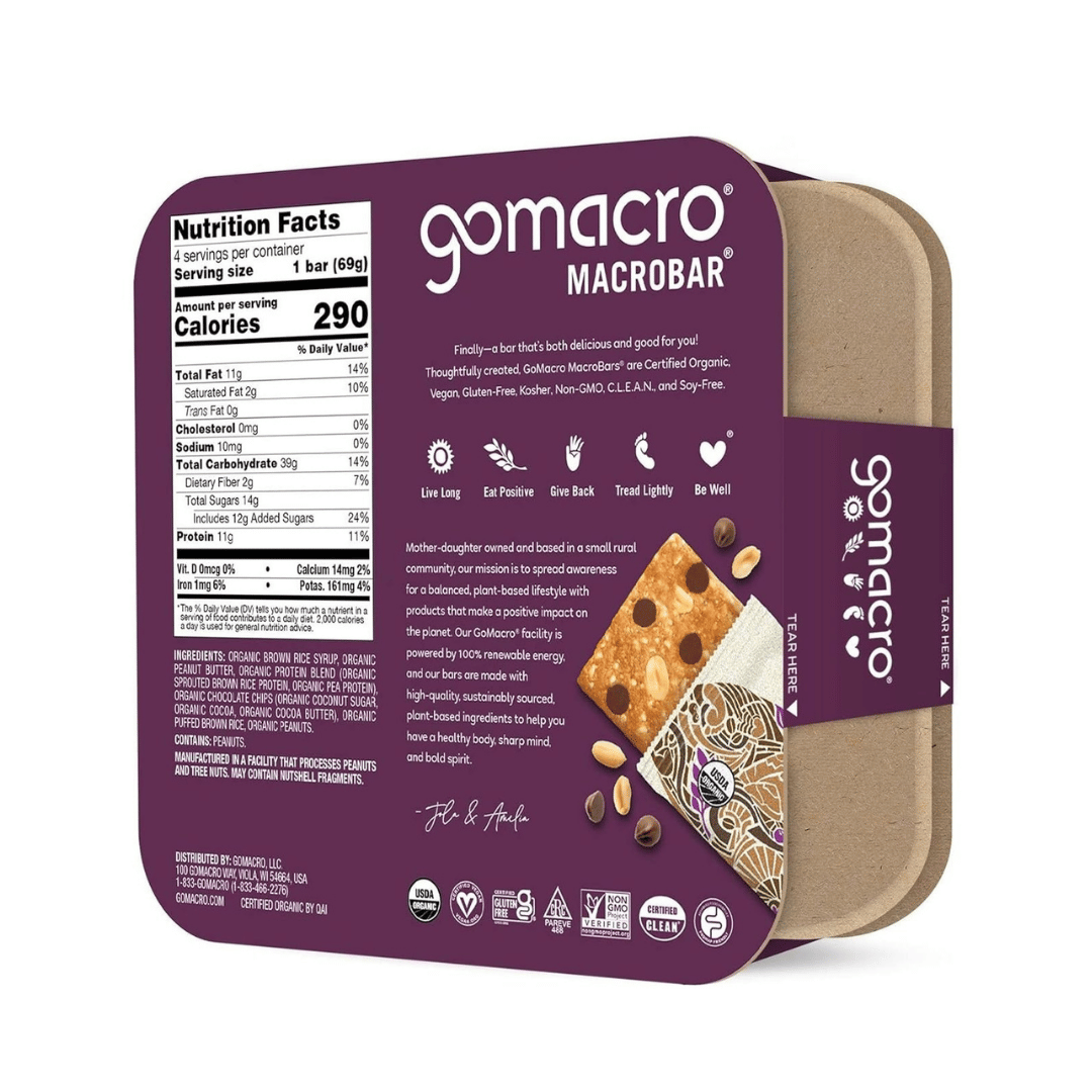 Gomacro - Peanut Butter Chocolate Chip, Pack of 4, 2.4 OZ